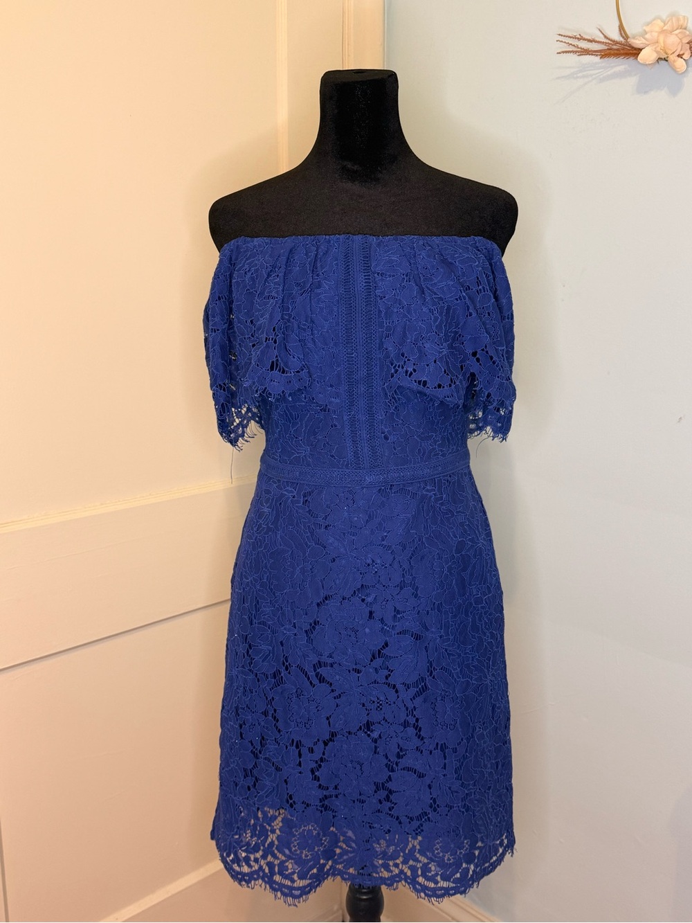 Sugarlips Cobalt Strapless Lace Off-Shoulder Cocktail Dress
